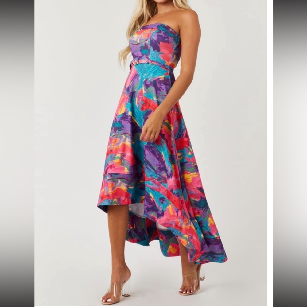 Barbie Strapless (stretchy) zip-up midi high-low Dress - Flying  Tomato Brand